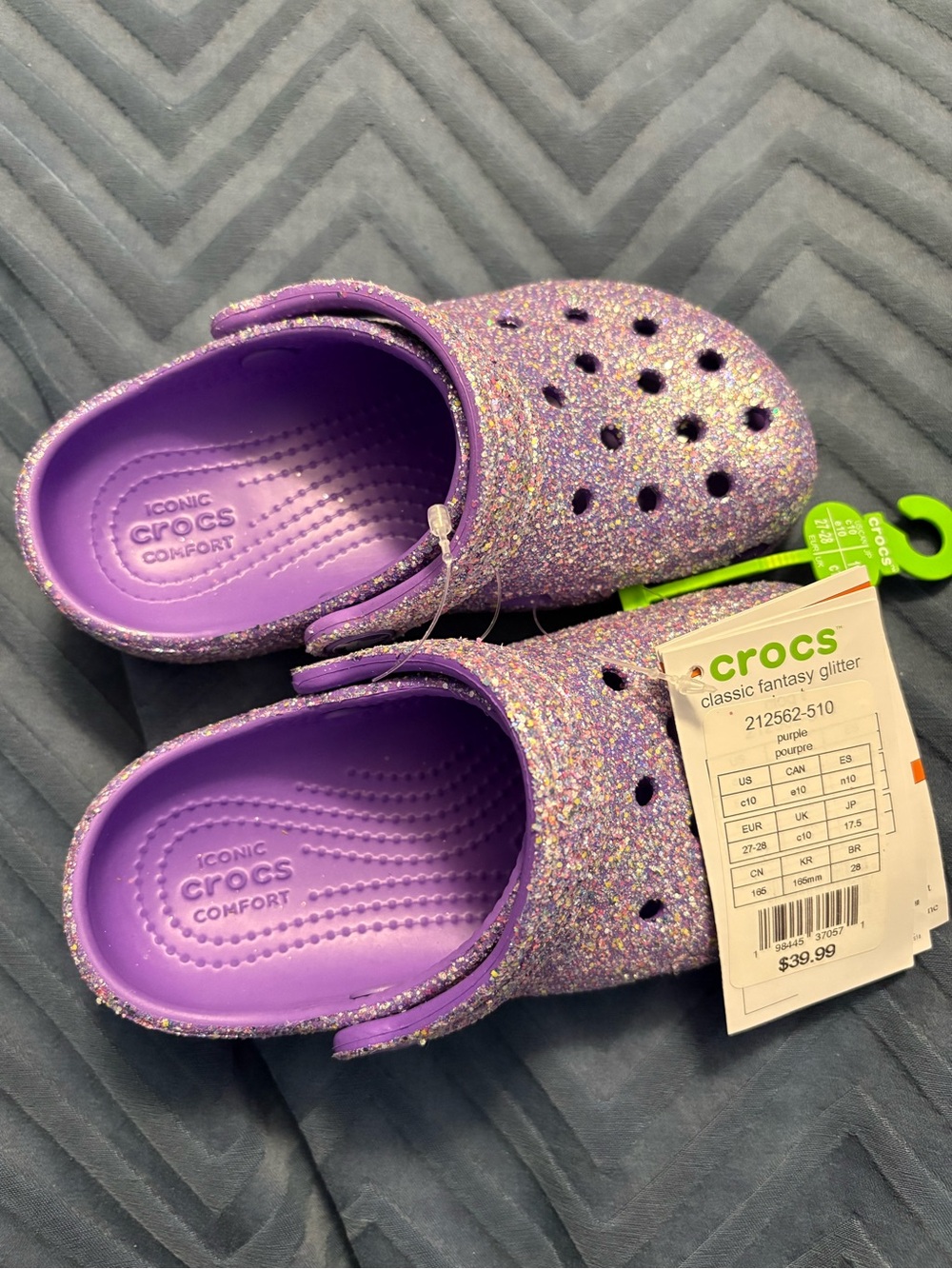 Crocs NWT Toddler Fantasy Chunky Glitter Purple Classic Clog Size 10